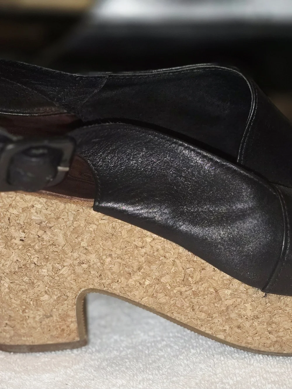 Antelope Black Leather Peep-Toe Slingback Wedge Sandals